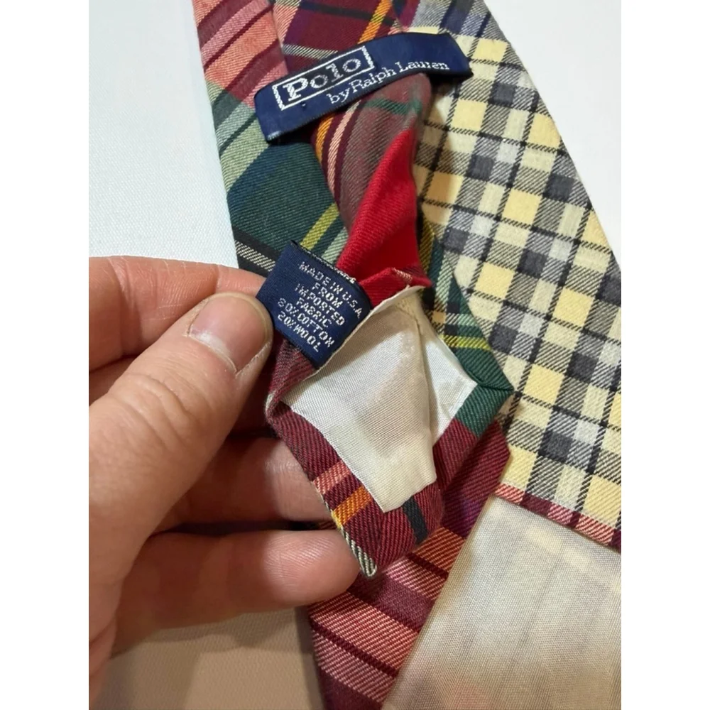 Polo Ralph Lauren Patchwork Plaid Tie USA Silk Tartan Ivy Preppy Vintage